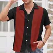 Men's Shirt Summer Shirt Casual Shirt Bowling Shirt Button Up Shirt Black White Blue Red Green Short Sleeve Color Block Turndown Vacation Street Print Clothing