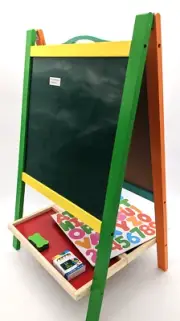 Double Sided Wooden Art Easel for Kids Standing Magnetic Whiteboard Chalkboard