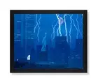 New York City In Lightning Storm Wall Picture Black Framed Art Print