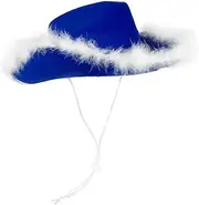 [Qkbuza] Cowboy Feather Hat for Women - Blue Cowgirl Fashion Feather Boa Hat,Novelty Felt Western Headwear, Halloween Dress Up Headpiece Accessories for Bachelorette Parties