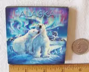 POLAR BEARS & NORTHERN LIGHTS MAGNET W/ALASKA NAMEDROP-3" X 3" LAMINATED ON WOOD