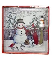 Snowman Glass Christmas and Holiday Cheeseboard with Spreader