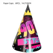 6Pcs Hats 90's Party Tableware Party Supplies Birthday Decoration