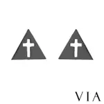 【VIA】白鋼耳釘 白鋼耳環 十字架耳釘/符號系列 縷空十字架三角造型白鋼耳釘(黑色)