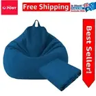 Comfortable Blue Cotton Linen Bean Bag Cover - Lightweight & Stylish Den Seating