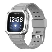 Watch Band with Protective Frame Uni-body Shockproof TPU Strap For Fitbit Versa 2/3 Versa Lite/Sense-Grey