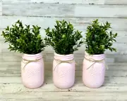Light pink hand-painted mason jar spring wedding centerpiece decorations