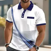 Men's Geometic Line Polo Short Sleeve Turndown Business Business Athleisure Casual Daily Buttons Pocket Summer Robin's Egg Blue Green Red