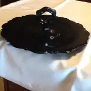 L E Smith Glass Black Tidbit Tray 10”