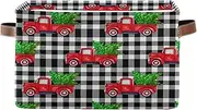 Vintage Red Trucks Green Christmas Trees Black Bookshelf Storage Bins with Handle, Collapsible Nursery Storage