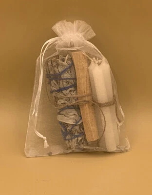 3 Pc White Spell Candles/White Sage/Palo Santo Set