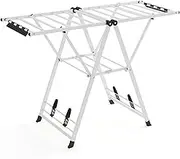 Giantex Clothes Drying Rack, Foldable Metal Laundry Drying Rack with Height Adjustable Wings, 16 Drying Rails, Sock Clips & Shoe Racks, Freestanding Gullwing Clothing Stand (White, 1.4m)