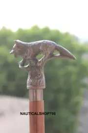 Designer Fox On The Three Copper Finish Handle Cane Walking Stick 3 Fold