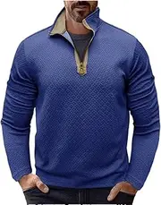 [Generic] Mens Turn-Down Collar Sweatshirts Casual Plaid Textured Polo Shirt Leisure Long Sleeve Zipper Sweatshirt