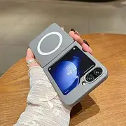 [MVVKKY] for Samsung Z Flip 4 Leather Case Pure Color Soft TPU Magnetic Wireless Charging Cover(for Samsung Z Flip 4/Gray)