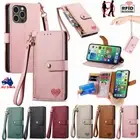 For iPhone 16 15 14 13 12 11 Pro Max RFID Zipper Leather Wallet Case Flip Cover
