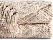 [Battilo] Beige Throw Blanket for Couch, Knitted Beige Blanket for Bed, Neutral Throw Blanket Warm Decorative Tan Throw Blankets for Sofa Living Room, 127x152cm