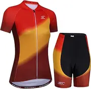 [LMKIJNB] Womens Cycling Jersey Shorts Sleeve Set Bicycle Clothing Sportswear Biking Suit Tights Spring Autumn Moisture Wicking Quick-Dry UV Protection 3D Gel Padded MTB Outdoor Windproof CV32,Red,XL
