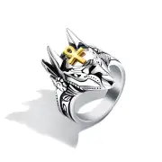 Punk Finger Ring Titanium Steel Cross Anubis Head Portrait Finger Rings Accessories Jewelry for Men 02 SIZE