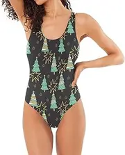 [Joitme] Christmas Trees Women's Athletic One-Piece Swimsuits, Women Bathing Suits S-XL