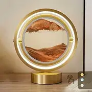 Dynamic 3D Sand Pictures to Rotate with 3 Kinds of Lights, Flowing Sand Painting, Touch Adjustment Moving Sand Picture Natural Scenery, Office Home Desktop Decoration