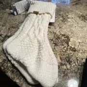 UGG KOOLABURRA ELISTA BOHO CABLE KNIT IVORY CHRISTMAS STOCKINGS POMS 21” 2 PACK