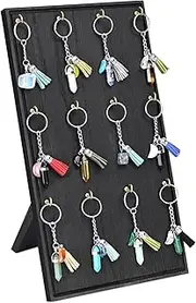 Ikee Design Wooden Jewelry Display Stand with 12 hooks, Earring Display with Hooks, Bracelet, Earring, Keychain Stand for Selling,7.8W x 7.8D x 15.9H in, Black Color