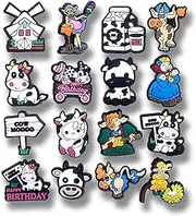 [MOKADON] 16PCS Dairy Cow Shoe Charms, Shoe Decoration Party Gifts for Boys Girls Kids, Women, Men, Polyvinyl Chloride, No Gemstone