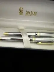 Vintage Bill Blass Silver Chrome Pen & Pencil Set New EstateChrome/ Gold Tone