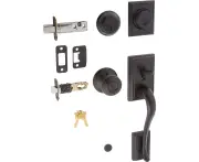 Schlage F62-ADD-GEO Addison Double Cylinder Handleset with Georgian Interior Kno, Matte Black