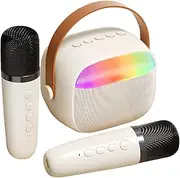 GREENADSCAPE Mini Portable Karaoke Machine Dual Microphones Led Lights Speaker for Boys and Girls Adults