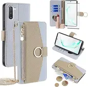 Asuwish Phone Case for Samsung Galaxy Note 10 5G Wallet Cover with Screen Protector and Mirror Flip Cover Ring Credit Card Holder Crossbody Strap Cell Note10 Notes 10s Ten Not S10 Women Girls Blue
