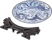 ULTECHNOVO 1Set Decorative Blue and White Ceramic Display Plate Chinese Style Tray with Stand Porcelain Artwork for Home Decor for Any Occasion