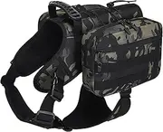 BYGD Dog Saddle Backpack for Dog to Wear, Lightweight Detachable Dog Hiking Backpack, Waterproof Dog Backpack Harness with Removable Bags for Large X Dogs Walking Outdoor (Camo)