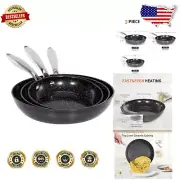 Induction-Compatible Hard Anodized Frying Pans - Set of 3 for Perfect Cooking