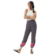 Anthropologie Blue Motif Hot Pink Batik Print Smocked Balloon Leg Pants Size 8