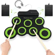 Electronic Drum Pad Kit, 7 Pads Roll Up Drum Set with 3.5mm Headphone Jack & 2 Foot Pedals, USB/Battery Powered Drum Practice Pad, Gift for Kids, Adul