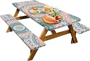 Picnic Table And Bench Covers,Outdoor Bench Seat - 6ft Windproof Picnic Tablecloth with Elastic Edges for RV Gear 72x30 Inches