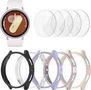 [5+5 Pack] Galaxy Watch 7 40mm Screen Protector,BHARVEST Waterproof Case Protective Cover+Tempered Glass Screen Protector Ultra-Thin Hard PC Guard Bumper for Samsung Galaxy Watch 7 40mm Women