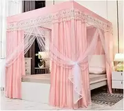 4 Corner Post Bed Canopy, Dustproof Blackout Curtain Mosquito Net Set with Stand for 1.2-2M Bed Decoration (Color : Pink-1, Size : 180X200cm/71X79in)