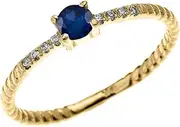 [Dainty and Elegant Gold Rings] 10k Yellow Gold Dainty Diamond and Solitaire Sapphire Rope Design Stackable/Proposal Ring