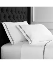 Melange Home Set of Two 600 Thread Count Sateen Stripe Embroidery Pillowcases