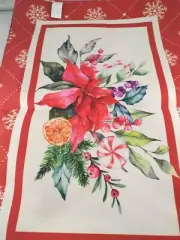 Poinsettia Peppermint Christmas Placemats Cloth Tapestry 19" X 13" NEW SET OF 6