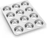 P&P CHEF Muffin Pan Cupcake Baking Pan Set, Stainless Steel Muffin Tin Tray for Mini Cake Tart Quiche, Oven & Dishwasher Safe, Non-toxic & Heavy-duty, (12 Cup, 1Pc)