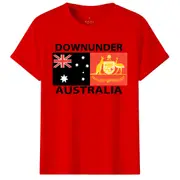 100% Cotton Men's T-Shirt Downunder Australia Flag Coat of Arms Tee Tops Shirt - Red