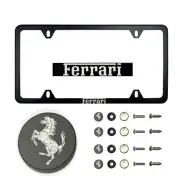 Fit Ferrari Laser Etching Stainless Steel Polish Black Slim License Frame w/Cap