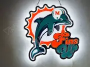 Miami Dolphins Fins Up 16"x15" 3D LED Neon Sign Light Lamp Decor Display Bar LS