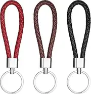 [Generic] 3 Pcs Handwoven Braided Leather Keychain,Woven Strap Keychain Braided Rope Key Chains Men Key Rings for Car Keys for Men and Women