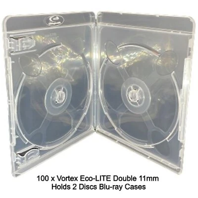 100 x Vortex 11mm Eco-LITE Double Blu-ray Holds 2 Discs Empty Face on Face Cases