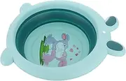 Ipetboom Foldable Wash Basin for Baby Portable Cleaning Bucket Green Rabbit Theme Easy to Store